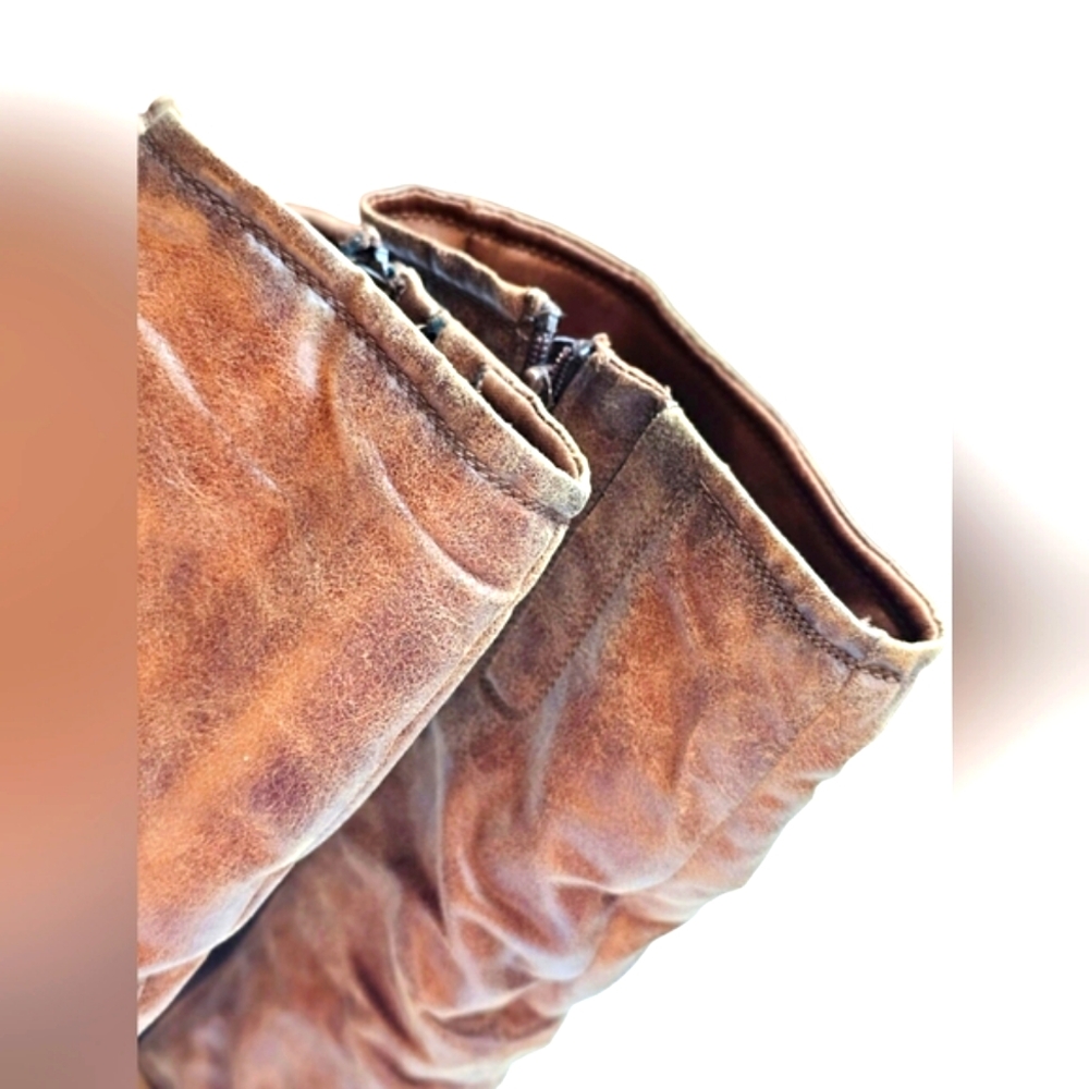 BareTraps Auburn Faux Leather Crinkle Rocky Knee High Fall Western Heel Boots - Picture 11 of 13